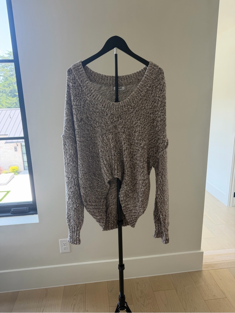 Rumored Marled Taupe V-Neck Chunky Knit Sweater